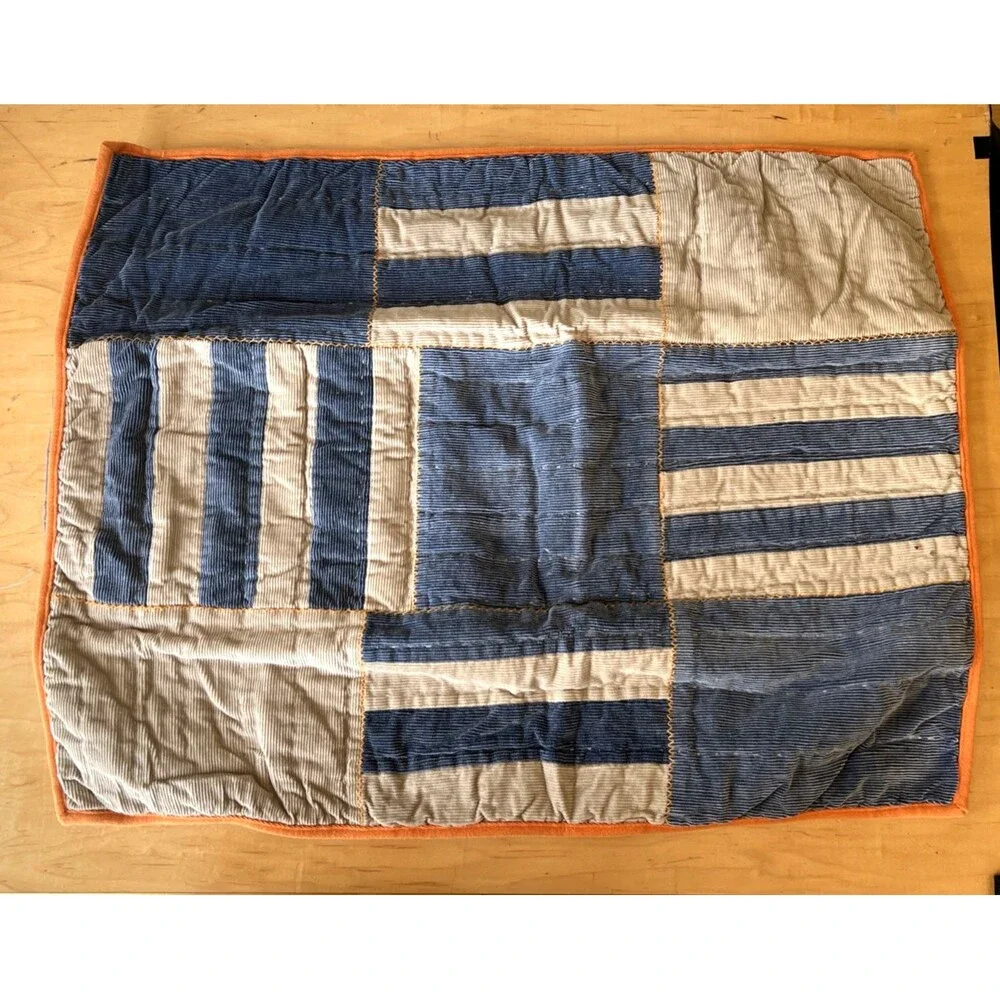 Pottery Barn PB Teen Cord Patchwork Standard Sham Blue & Gray 100% Cotton NEW